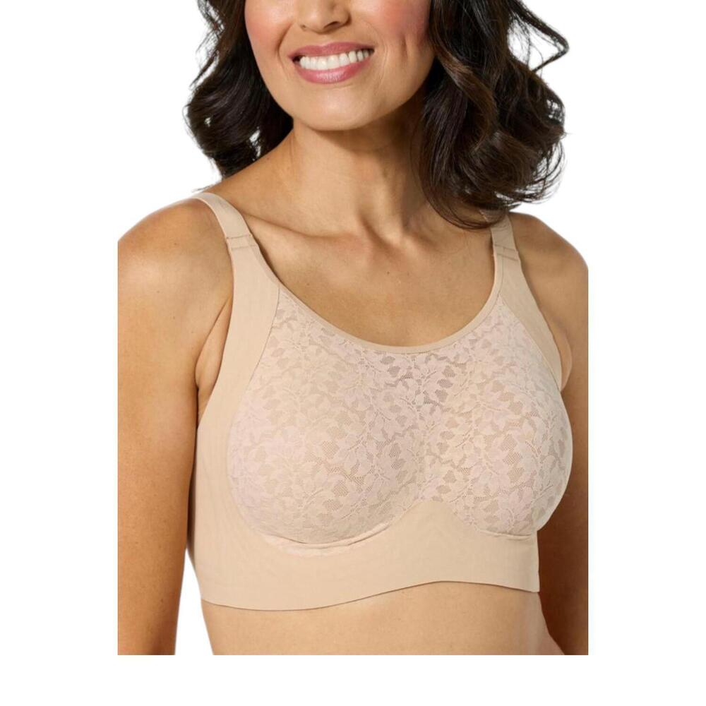 Rhonda Shear Women's All-Over Lace Gel Bra w/ Back Closure Beige - Regular